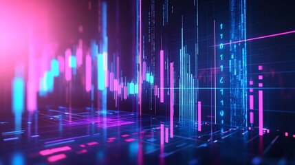 Abstract data visualization with vibrant colors representing growth and trends in a digital landscape.