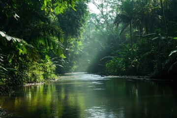 Tropical rain forest with river.generative ai