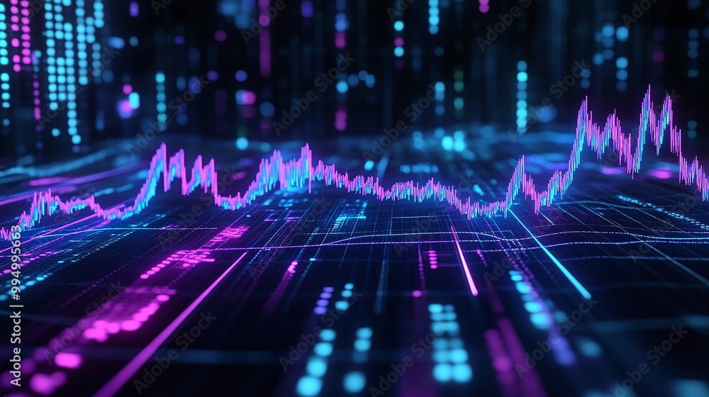 Aufkleber abstract data visualization with vibrant pink and blue lines representing digital information flow.