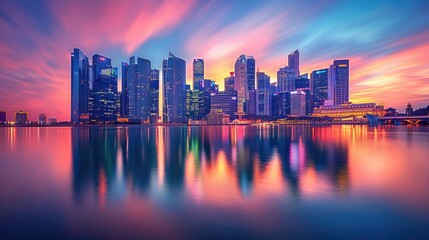 Obraz premium Singapore modern skyline buildings commercial business cityscape at The marina bay near the river of Singapore.