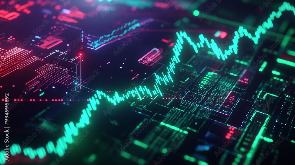 Aufkleber abstract digital background with vibrant data charts and graphs, showcasing a futuristic design.
