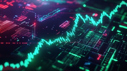 Abstract digital background with vibrant data charts and graphs, showcasing a futuristic design.