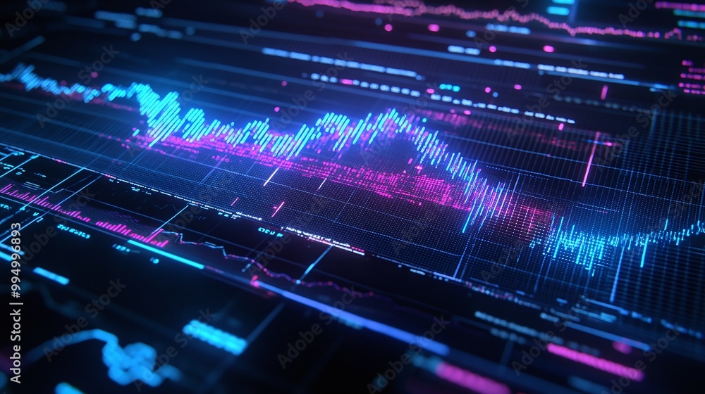 Poster abstract digital background with vibrant data visualizations and glowing lines for technological the