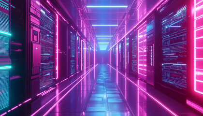 Fototapeta premium A retro-futuristic design with neon grids, VHS glitches, and pixelated elements, taking inspiration from 80s sci-fi movies and video games