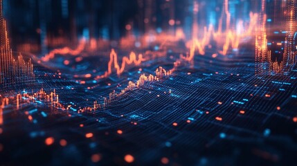 Abstract digital data visualization with colorful lines representing growth and trends.