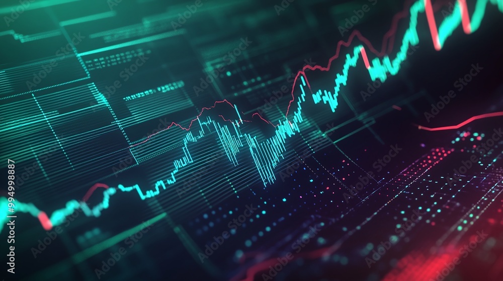 Aufkleber abstract digital data visualization with dynamic graphs and charts in vibrant colors representing fi