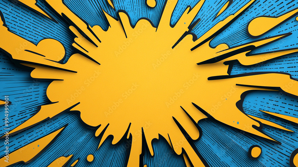 Poster dynamic burst of yellow and blue colors creating an eye-catching graphic design element