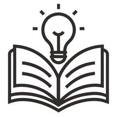 Knowledge study book icon with light bulb line art vector illustration