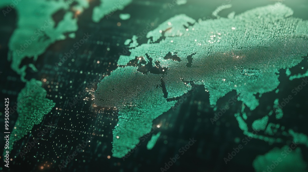 Poster this interactive digital world map showcases geographic features with a captivating green design, in