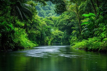 Obraz premium Tropical rain forest with river.generative ai
