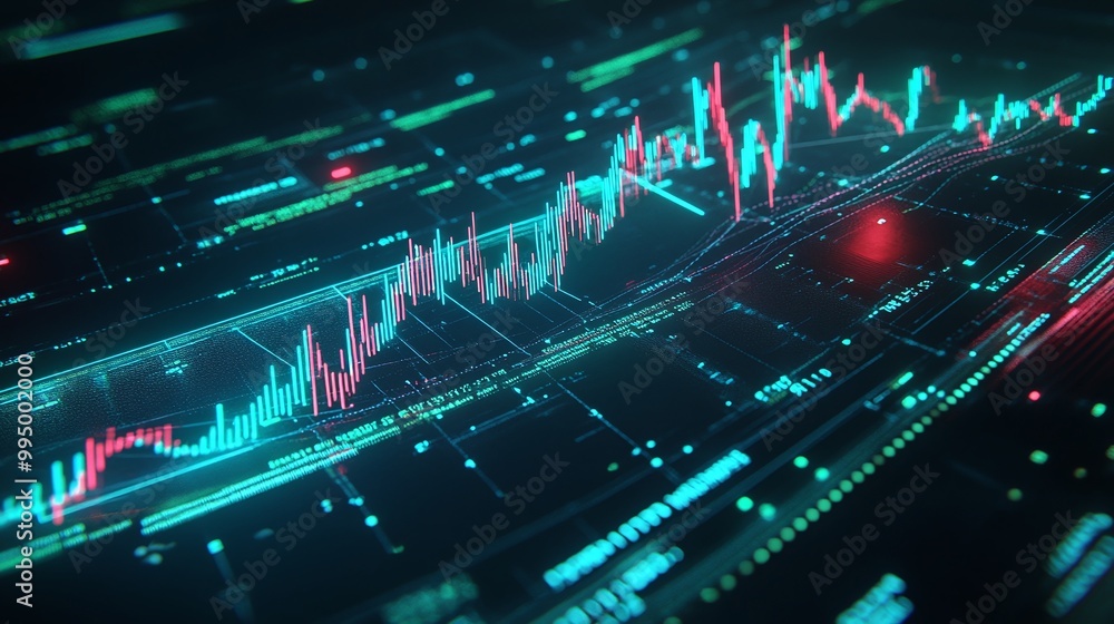 Poster abstract digital data visualization with vibrant colors and graph lines, representing modern analyti