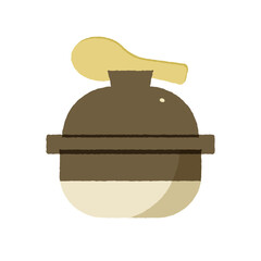 蓋にしゃもじが置かれた土鍋のイラスト。米を炊く用の小さな日本式土鍋