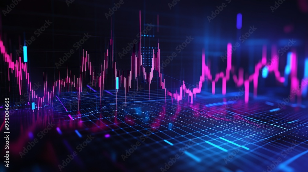 Aufkleber abstract digital finance chart with glowing graph lines on dark background.