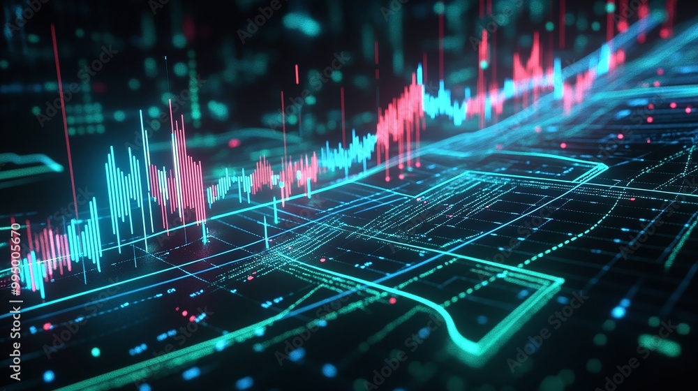 Aufkleber abstract digital financial chart with glowing data points, representing market performance and analy