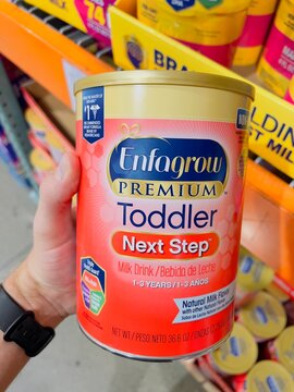 Container of Enfagrow Premium Toddler Next Stem formula.