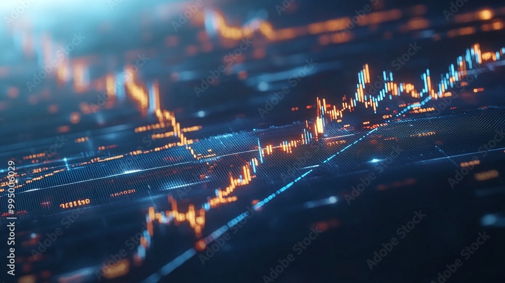Aufkleber abstract digital financial chart with glowing lines and data visualization, representing stock marke