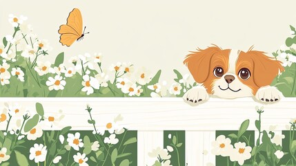 Fototapeta premium Beautiful illustration of a dog by a fence.