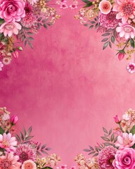 Pink background adorned with floral border.