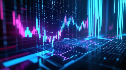 Abstract digital financial data visualization with vibrant colors and dynamic lines.