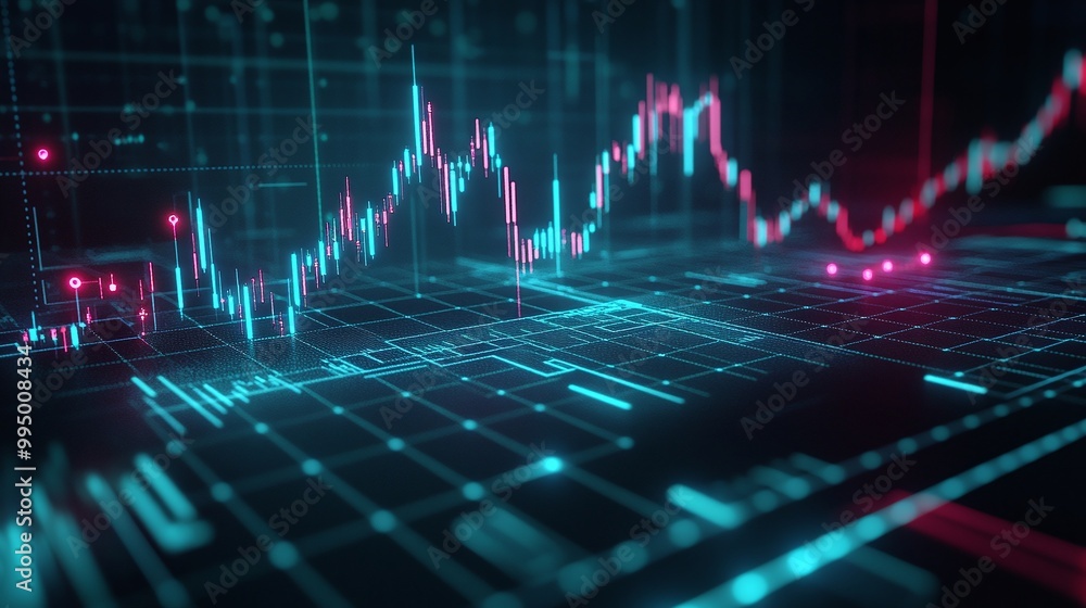 Aufkleber abstract digital financial graph displaying data trends with vibrant colors and futuristic design.