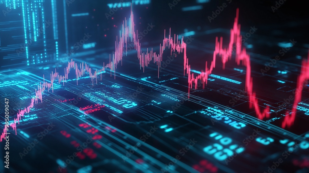 Aufkleber abstract digital financial graph with glowing data points and lines illustrating market trends and s
