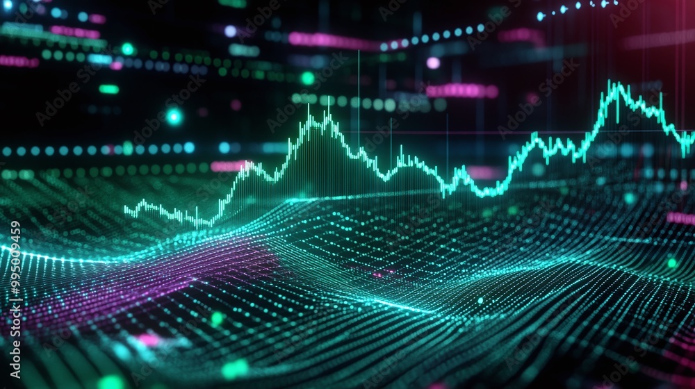 Aufkleber abstract digital financial graph with glowing lines and data points, representing stock market trend