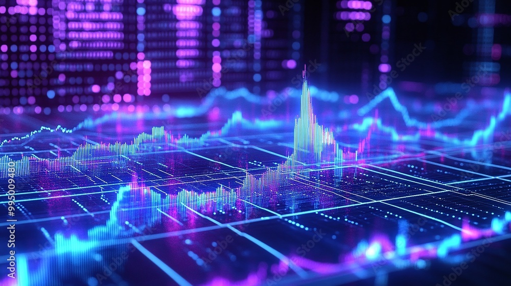 Aufkleber abstract digital financial graph with glowing lines and data points, representing market trends and 