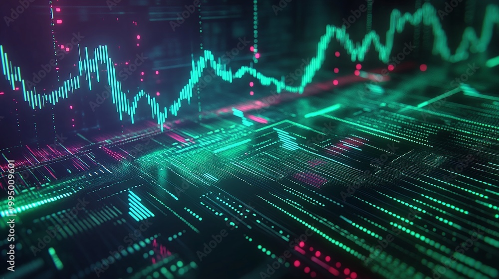 Aufkleber abstract digital financial graph with green and red lines representing trading data and market fluct
