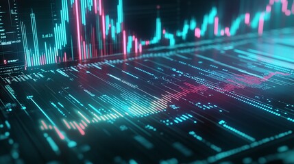 Abstract digital graph with vibrant colors representing data trends and analytics.