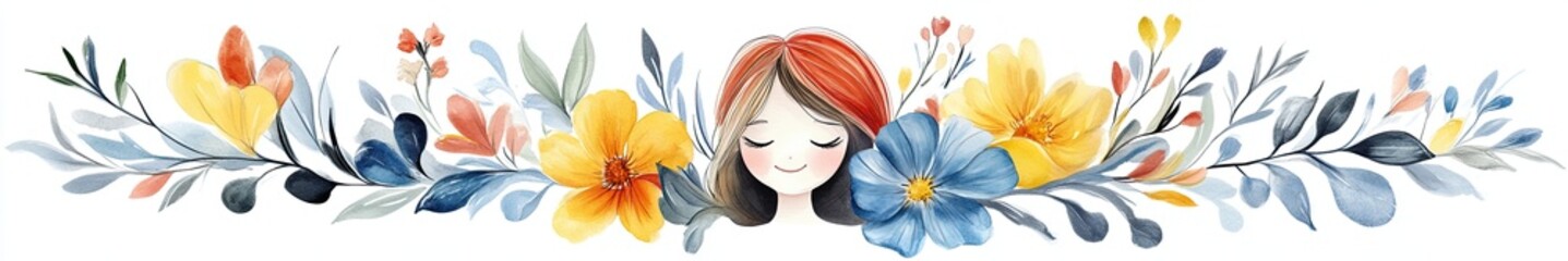 Naklejka premium Abstract modern banner design with a friendly clean, artistic, floral style there is a happy fece centralized in the illustration. 6:1
