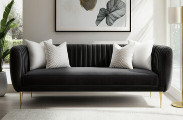 fabric sofa showcasing its deep and vertical pattern along the backrest of each seat cushion