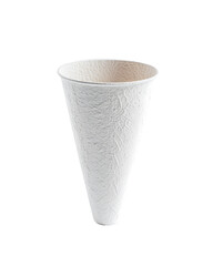 Minimalist White Paper Cup on a white and transparent background. A simple white paper cup displayed against highlighting its textured surface and minimalist design.