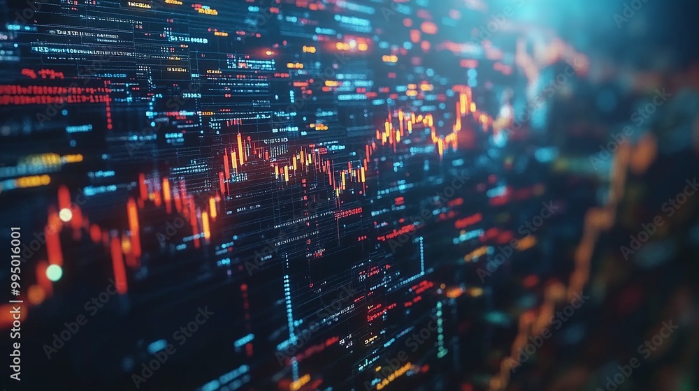 Aufkleber abstract digital stock market data visualization with glowing lines and charts.