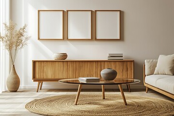 Modern living room with natural decor and minimalist style.