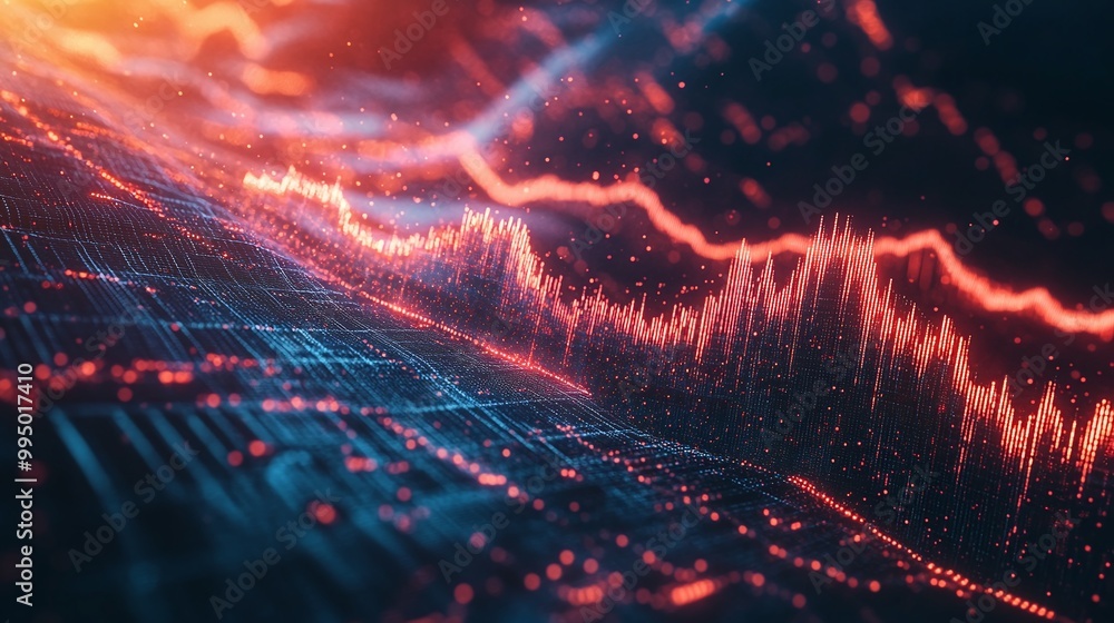 Poster abstract digital visualization of data flow, vibrant colors and dynamic patterns distinctly illumina