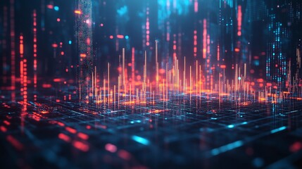 Fototapeta premium Abstract digital visualization of data, glowing lines and vibrant colors representing connectivity and innovation.