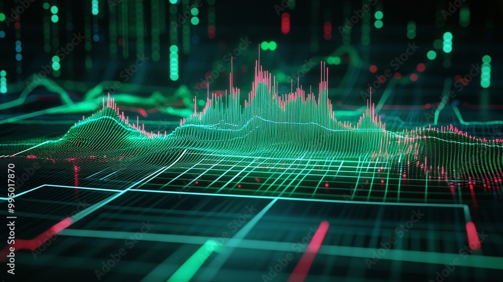 Poster abstract digital visualization of data with vibrant colors and patterns, representing modern data an
