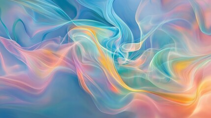 Fototapeta premium Colorful smoke swirls in a dreamlike scene, blending blues, pinks, and greens into ethereal shapes.
