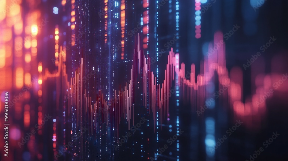Poster abstract digital wave visualization showcasing data trends in vibrant colors.