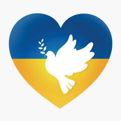 Dove and Heart in the Ukrainian flag colors logo icon design. Peace for Ukraine