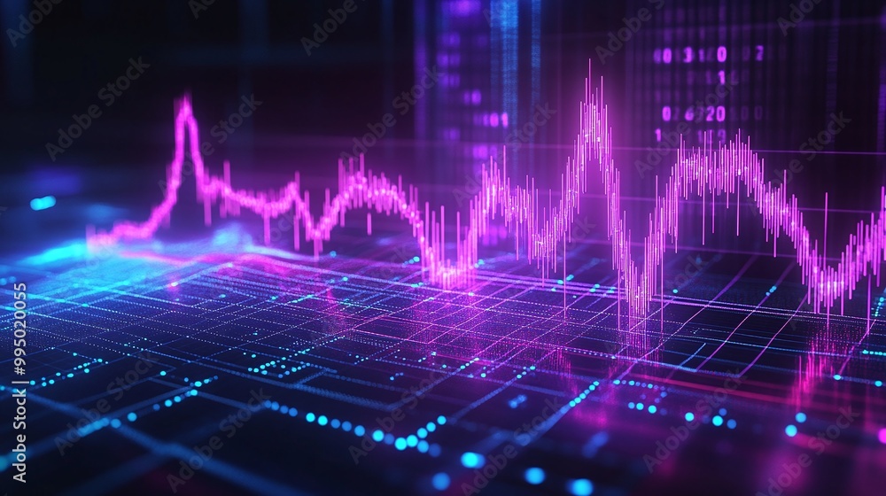 Poster abstract digital waveform with vibrant colors, representing data analysis and technology.