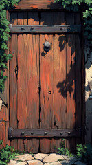 Rustic wooden door with metal accents.
