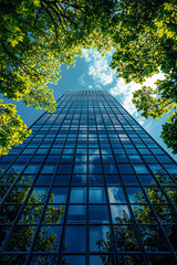 A tall building with a tree in the middle of it