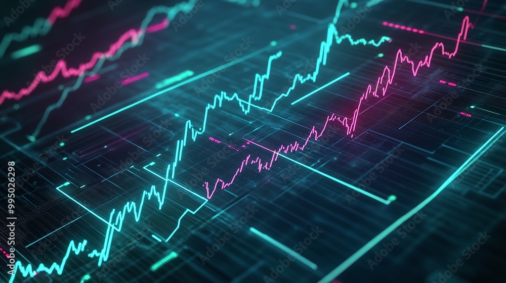 Aufkleber an abstract representation of financial data with vibrant graphs and lines, illustrating market tren