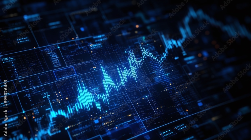 Aufkleber blue digital waveform displayed on a modern background, symbolizing data analysis and technology.