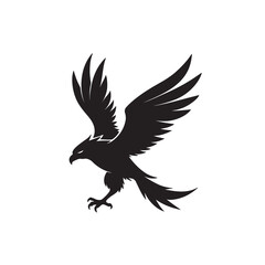A powerful black silhouette of an eagle with its wings spread wide in full extension