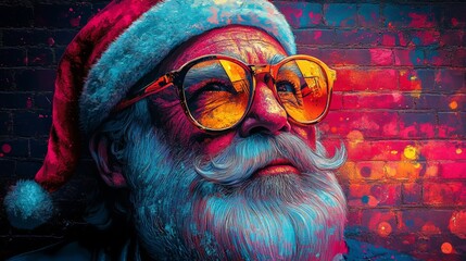 Joyful Santa with Colorful Background and Stylish Sunglasses