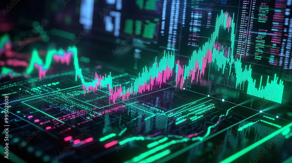 Aufkleber colorful digital financial data visualization with charts and graphs illustrating market trends and 