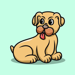 cute pug dog sitdown cartoon illustration vector