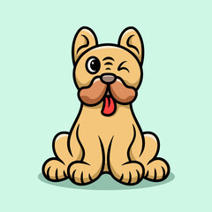 cute pug dog sitdown cartoon illustration vector